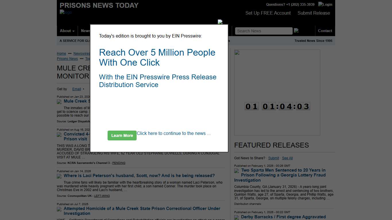 Mule Creek State Prison, California News Monitoring Service & Press Release Distribution - Prisons News Today - EIN Presswire